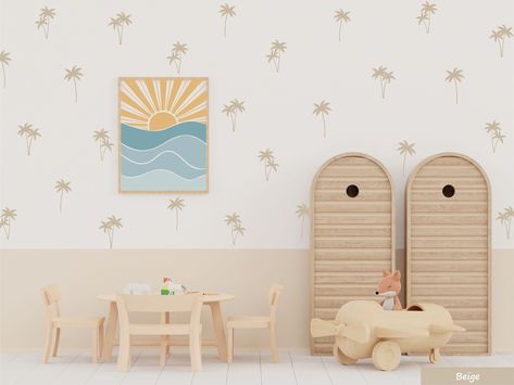 Palm Tree Wall Decals / Beach Wall Decal / Ocean Wall Stickers / Nursery Decals / Removable Vinyl / Modern Kids Room Beach Wall Decals, Wall Stickers Nursery, Tree Wall Decals, Palm Tree Wall, Modern Kids Room, Tree Decals, Tree Nursery, Nursery Decals, Nursery Wall Stickers