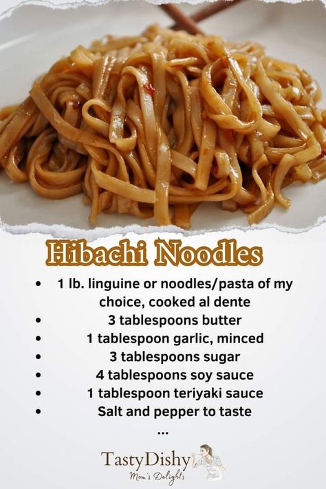 Hibachi Noodles, Hibachi Recipes, Chinese Cooking Recipes, Easy Chinese Recipes, Chinese Cooking, Asian Cooking, Noodle Dishes, Linguine, Asian Dishes