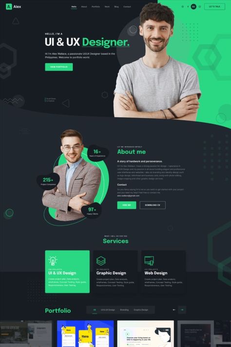 Alex - personal portfolio homepage design (dark mode) Cv Website, Personal Website Design, Personal Website Portfolio, Cv Inspiration, Design Sites, Minimalist Theme, Web Design Websites, Graphic Design Portfolio Layout, Portfolio Photo