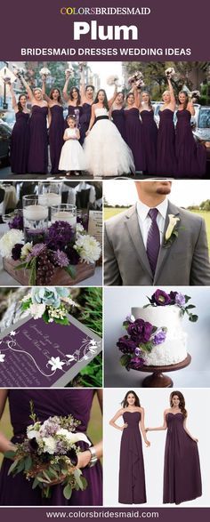 Plum Bridesmaid, Wedding Color Scheme, Plum Bridesmaid Dresses, White Bridal Gown, Plum Wedding, Purple Wedding Theme, Purple Wedding Invitations, Grey Bridesmaid Dresses, White Wedding Cakes