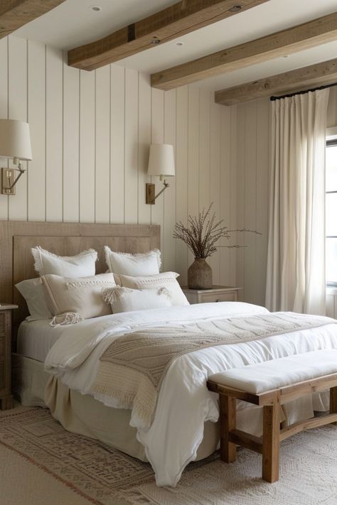 Traditional House Bedroom, Modern Farm Bedroom, Modern Farm House Bedroom, Modern Farmhouse Master Bed, Modern Rustic Bedroom Decor, Modern Farmhouse Bedrooms, Modern Cottage Bedroom, Modern Country Bedrooms, Modern Farmhouse Curtains