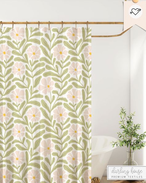 Green And Pink Bathroom, Green Bathroom Decor, Botanical Bath, Bohemian Bathroom, Accessories Colorful, Green Shower Curtains, Floral Bathroom, Bad Set, Eclectic Home Decor