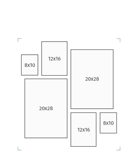 Frame Layouts For Walls Bedroom, Bedroom Wall Layout, 5 Picture Gallery Wall, 5 Pictures Layout, Pictures For Wall Bedroom, Wall Poster Layout, Gallery Wall Template With Sizes, Picture Frame Wall Ideas, Photo Wall Small