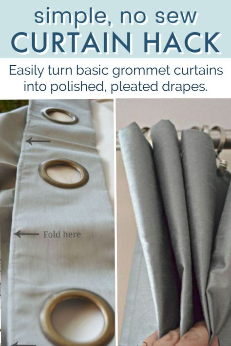 Curtain Hack Tutorial (No Sew): Grommet Curtains to Pleated Drapes - A Pop of Pretty Home Decor Blog Sew Curtains, Home Inspo Living Room, Home Inspo Cozy, Curtain Rings With Clips, Grommet Panels, No Sew Curtains, Pleated Drapes, Pinch Pleat Curtains, Curtain Clips