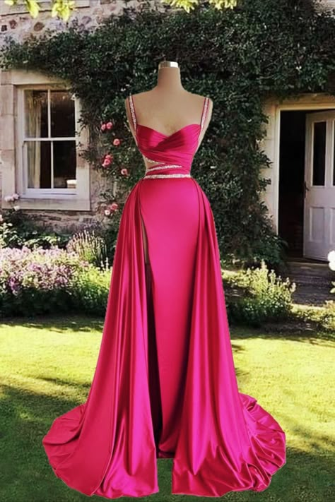 Mermaid Hot Pink Satin Formal Dress With Straps Hot Pink Long Dress, Pink Long Prom Dress, Hot Pink Prom Dress, Prom Dresses Long Pink, Vestidos Color Rosa, Formal Occasion Dress, Strapless Prom Dresses, Classy Prom Dresses, Spaghetti Strap Prom Dress