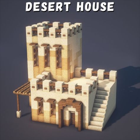 Desert house in Minecraft! Check out the tutorial on my YouTube! Desert Nether Portal, Minecraft Desert Village Ideas, Minecraft Acacia Village, Mesa House Minecraft, Minecraft Desert Village Remodel, Minecraft Mesa Build, Desert Village Minecraft, Village House Ideas, Minecraft Desert Village