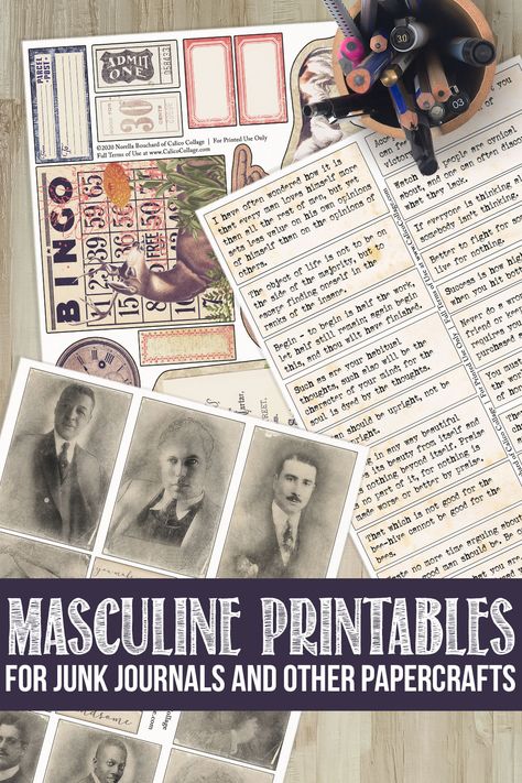 Masculine Journal, Collage Printables, Junk Journal Ideas, Fathersday Crafts, Printable Ephemera, Men's Journal, Printable Collage Sheet, Free Vintage Printables, Small Journal