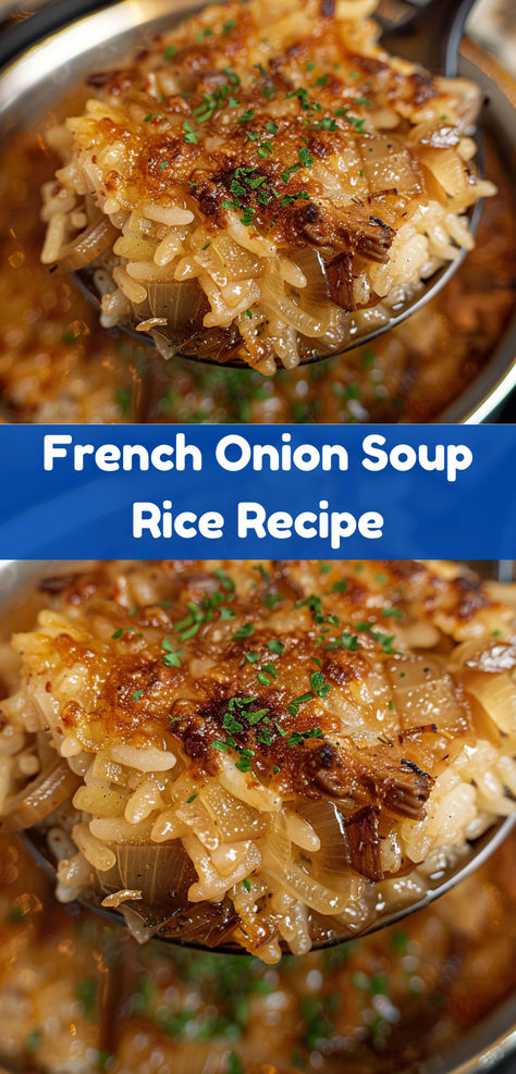 Savory French onion soup rice, a comforting and easy dish. Condensed French Onion Soup Substitute, Lipton Onion Soup Rice Recipe, Lipton Onion Soup Mix Recipes Chicken Rice Casserole Recipes, Rice Onion Soup Mix Recipe, Lipton Onion Soup Mix Rice, Recipes Using Canned French Onion Soup, Chicken And Rice Lipton Onion Soup, French Onion Soup Rice Casserole, Chicken And Rice With Lipton Onion Soup