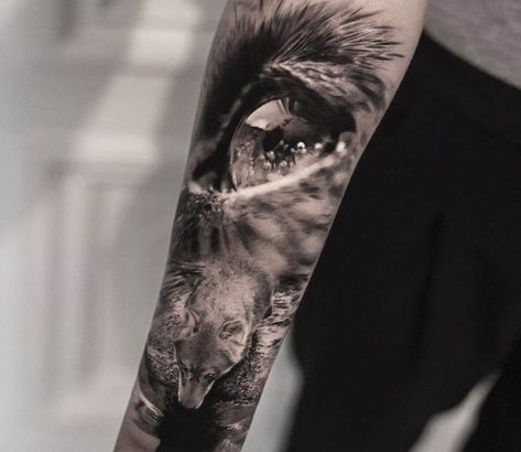 Into the Wild tattoo by Bro Studio | Post 18849 Into The Wild Tattoo, Wolf Eye Tattoo, Realistisches Tattoo, Tattoo Wolf, Wolf Tattoo Sleeve, Realistic Tattoo Sleeve, Wild Tattoo, Wolf Tattoo Design, World Tattoo