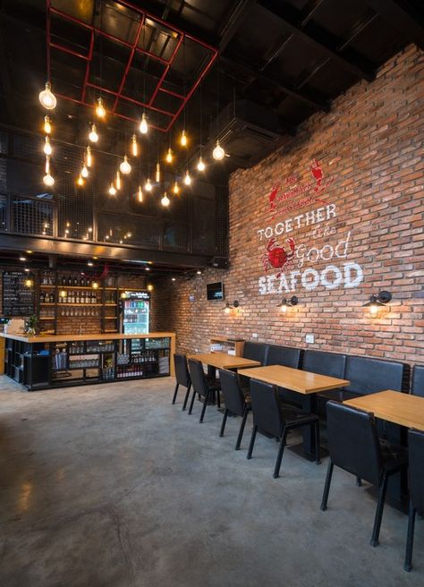 Rustic Restaurant Interior, Restaurant Design Rustic, Resturant Design, Industrial Restaurant, Coffee Shop Interior Design, Decoration Restaurant, Doner Kebab, Rustic Restaurant, A Brick Wall