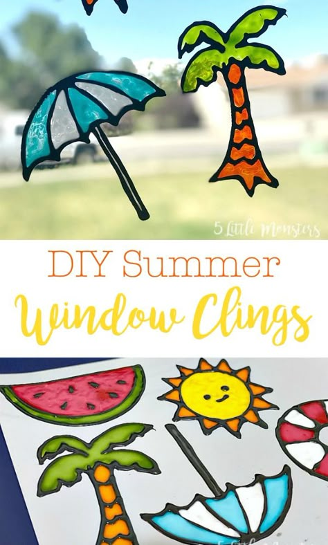 Make your own DIY Window Clings with Gallery Glass paints from Plaid Crafts. Diy Window Art Ideas, Easy Summer Crafts For Adults Diy Ideas, Homemade Window Clings, Diy Suncatcher Paint, Gallery Glass Paint Ideas, Diy Window Clings How To Make, Diy Window Clings For Kids, How To Make Window Clings, Suncatchers In Window