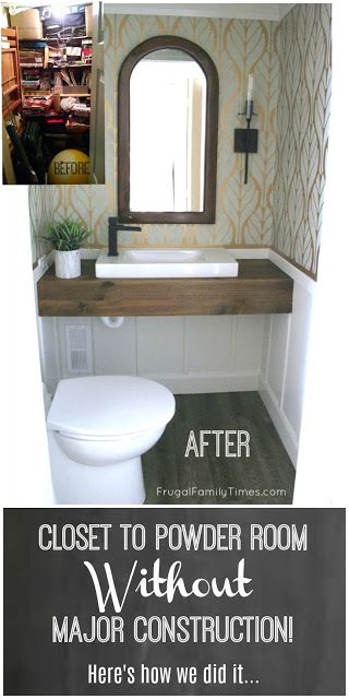 You can install a bathroom just about anywhere - without major construction.  We did it - we turned a basement closet into a stylish modern powder room. Is it hard to install a Saniflo mascerating toilet system?  It depends on your skill set - we share the details on our install here. #bathroom #bathroomideas #powderroom #budgetdecor #howto #diy #diyhomedecor #frugalfamilytimes Basement Closet, Modern Powder Rooms, Modern Powder Room, Broken Concrete, Add A Bathroom, Bathroom Improvements, Bathroom Addition, Diy Basement, Powder Room Small