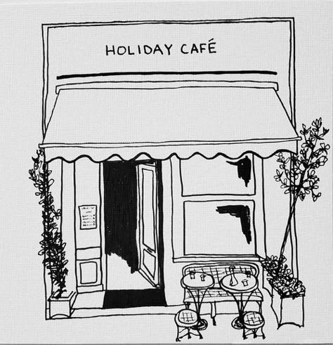 Cafe Sketch Drawing, Coffee House Illustration, Cafe Shop Illustration, Bakery Shop Drawing, Cafe Illust, Cafe Illustration Art, Coffee Shop Sketch, Cafe Drawings, Bistro Art