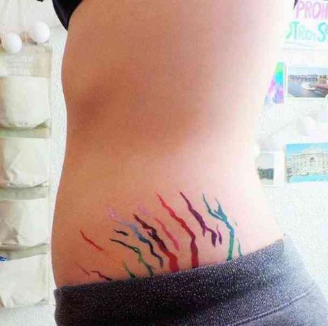 Live your life as a strong women who has earned her stripes. Stretch Mark Tattoo, Tattoos Masculinas, Rainbow Tattoos, Mark Tattoo, Tattoo Techniques, Stomach Tattoos, Stretch Mark, E Tattoo, Cover Up Tattoo