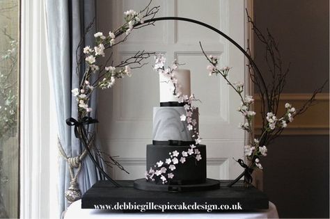 This is a Handmade reusable hoop - in welded Cast Iron. They are sold as a single hoop to use as a hanging display or you can purchase the base as an optional extra cost to make this a cake stand - included on the drop down menu. It is ideal for reuse for home decor enthusiasts, Florists, Cake Marble Wedding Cake, Cherry Blossom Wedding Cake, Blossom Tree Wedding, Wedding Cake Tree, Black And White Wedding Cake, Big Wedding Cakes, Black Wedding Cakes, Luxury Wedding Cake, Cherry Blossom Wedding