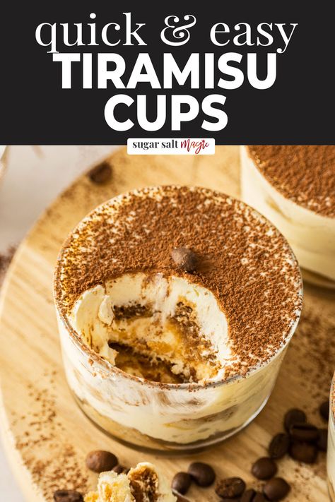 These individual tiramisu cups are so quick and easy. With layers of mascarpone, whipped cream and lady finger biscuits soaked in espresso it can be made ahead of time. Individual Tiramisu Cups, Individual Tiramisu, Finger Biscuits, Gluten Free Tiramisu, Dessert Shooters Recipes, Tiramisu Cups, Mascarpone Whipped Cream, Easy Tiramisu Recipe, Impressive Dessert