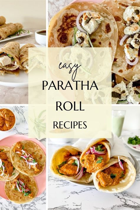 You’ll love these simple paratha roll recipes for a quick and easy lunch or snack any time of day. We’ve even got a formula to inspire you to make your own paratha roll with endless recipe combinations! Paratha Bread, Paratha Roll, Rolls Recipe Easy, Easy Dinners For Two, Recipes For Lunch, Puri Recipes, Lunch Wraps, Naan Recipe, Paratha Recipes