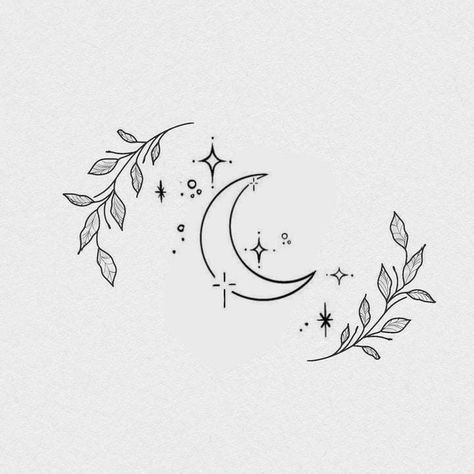 Moon And Stars Tattoo Designs For Women, Moon Plant Tattoo, Celestial Sleeve Tattoos For Women, Libra Scales Tattoo, Celestial Henna, Easy Moon Drawing, Winter Tattoo Ideas, Moon Tattoo Wrist, Wicca Tattoo