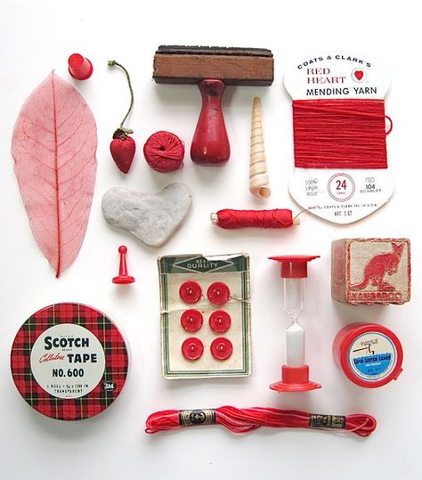 Pantone Red, Things Organized Neatly, Printers Drawer, Collections Photography, Flat Lay Photography, Found Objects, Red Aesthetic, Found Object, Magpie