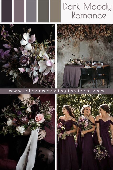 3 Mauve&Plum Ideas: Great for Your Fall or Winter Wedding – Clear Wedding Invites Wedding Plum Color Schemes, Emerald Plum And Burgundy Wedding, Plum Mauve Wedding, Plum Fall Wedding Colors, Purple October Wedding, Dark Plum Wedding Colors, Plum Winter Wedding, Dark Romance Wedding Color Palettes, Dark Plum Wedding