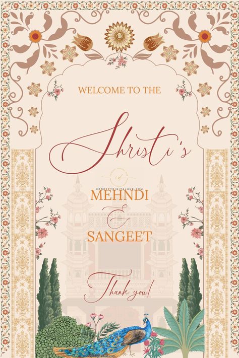 Welcome your guests in style with this beautiful Royal Pattern Mehndi Welcome Sign Board! Perfect for a special occasion or everyday use, this luxurious design features an intricate pattern that will have your guests feeling satisfied and regal. Wow your guests with this one of a kind sign board! Mahendi Welcome Board, Mehndi Welcome Board, Indian Wedding Welcome Board, Welcome Board Design, Luxury Indian Wedding Invitations, Mehndi Invitation, Royal Wedding Themes, Wedding Banner Design, Hindu Wedding Invitation Cards