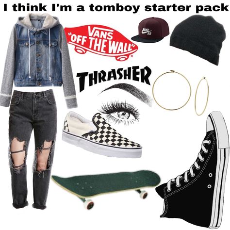 I think I’m a tomboy starter pack Tomboy Starter Pack, Boyish Outfits Tomboys, Cute Tomboy Style, 90’s Makeup, Boyish Outfits, E Girl Outfits, Stitch Clothes, Tomboy Outfits, Tomboy Fashion