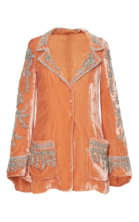 Roberto Cavalli Red Velvet Jacket, Velvet Jackets, Orange Embroidery, Embroidered Blazer, Jacket Embroidery, Orange Blazer, Orange Jacket, Beaded Jacket, Embroidered Velvet