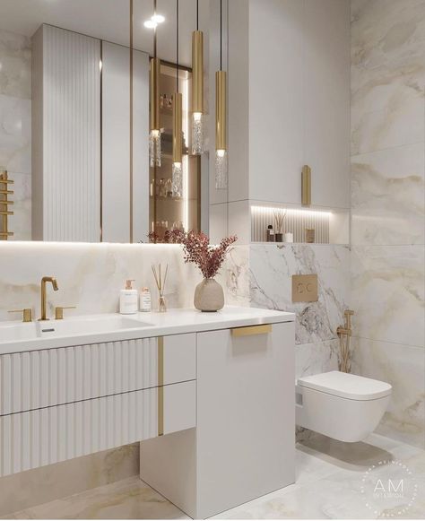 White Marble Bathrooms, Bathroom Decor Luxury, Washroom Design, Bathroom Design Decor, Toilet Design, Bathroom Inspiration Decor, Bathroom Design Luxury, Elegant Bathroom, Marble Bathroom