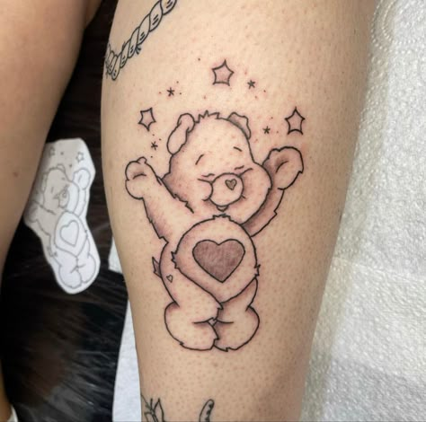 Care Bears tenderheart tattoo cute kawaii flash tattoo fine line Care Bear Tattoo, My Little Pony Tattoo, Care Bear Tattoos, 4 Tattoo, Cute Little Tattoos, Bear Tattoo, Poke Tattoo, Memorial Tattoos, Tattoo Outline