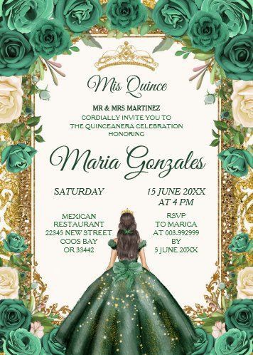 Vestidos Color Verde Esmeralda, Quince Colors, Emerald Green Wedding Theme, Debut Theme, Royal Blue Quince, Hunter Green Dress, Mad Design, Simple Wedding Cards, Princesa Tiana