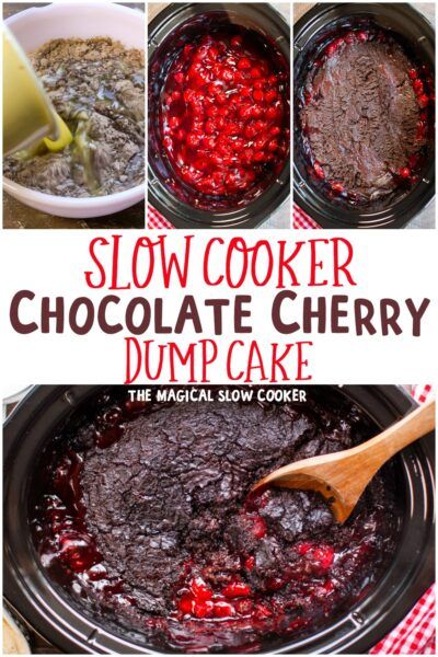 Slow Cooker Chocolate Cherry Dump Cake - The Magical Slow Cooker Crockpot Fruit, Dump Cake Crockpot, Dump Desserts, Chocolate Cherry Dump Cake, Chocolate Dump, Crockpot Dessert, Crockpot Cake, Crockpot Desserts, Cherry Theme