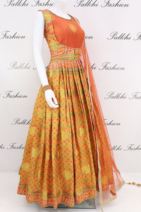 Elegant Light Orange Dress in Patola & Ikkat Motif work