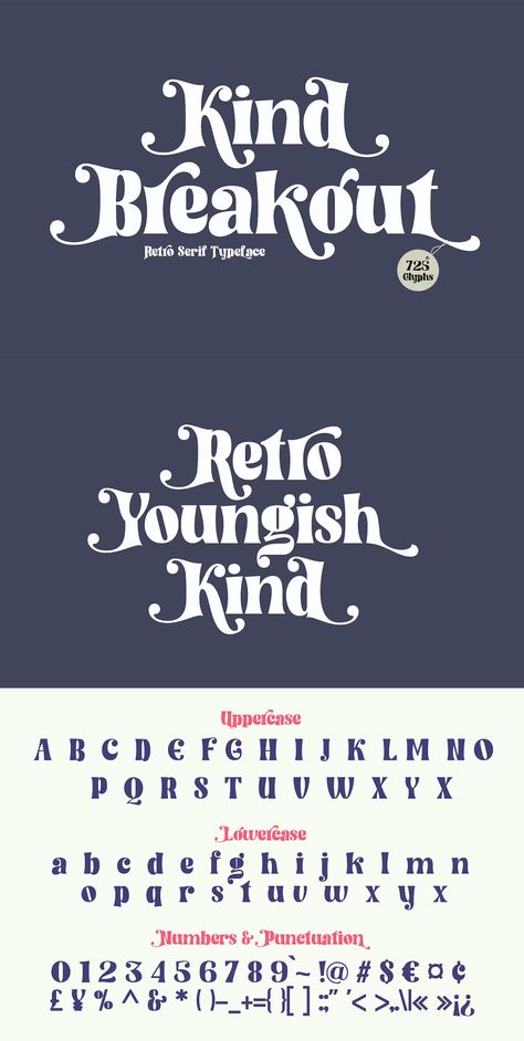 Kind Breakout - Retro Serif Font Fronts Letters Design, 1970s Typography, Printable Letters Free Alphabet Fonts, Typefaces Typography, Abc Fonts, Free Retro Fonts, Vintage Fonts Alphabet, Abstract Font, Mixing Fonts