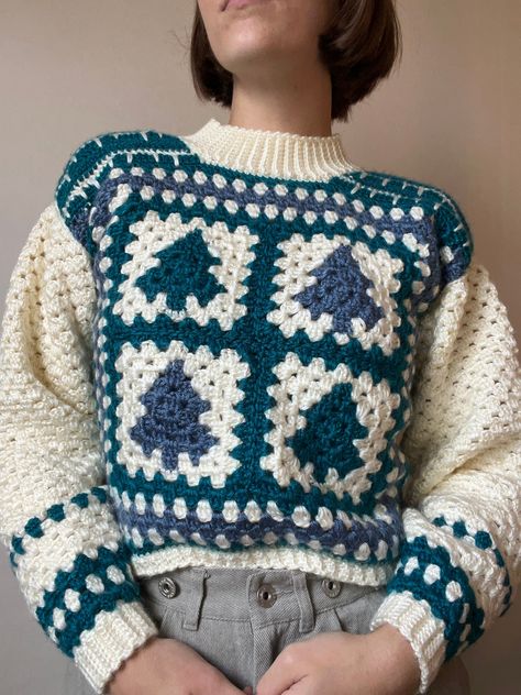 Christmas Granny Square Crochet Sweater PDF Pattern english, Snowed in Pullover Crochet Sweater Pattern, Christmas Crochet Jumper Pattern - Etsy Christmas Granny Square Crochet, Christmas Granny Square, Square Crochet Sweater, Granny Square Crochet Sweater, Crochet Jumper Pattern, Modern Crochet Patterns Free, Pullover Crochet, Square Sweater, Sweater Designs