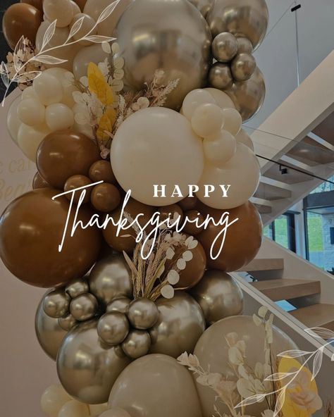 Happy Thanksgiving to all our past and future clients! We are so grateful for your love, support, and your trust in us to deliver and design something for you. #thanksgiving #autumndecor #autumnballoons #thanksgivingdecor #balloongarland #thankfulheart #canadathanksgiving #yyt As a balloon artist, I am thankful today for trustworthy and loyal clients, balloon suppliers who deliver on time @bargainballoons , for high-quality balloons and amazing colors @tuftexballoons @kalisanballoons ... Brown Balloons Aesthetic, Friendsgiving Balloon Arch, Thanksgiving Balloon Bouquet, Friendsgiving Balloon Garland, Thanksgiving Event Ideas, Thanksgiving Balloon Centerpiece, Thanksgiving Balloon Arch, Thanksgiving Balloon Decorations, Thanksgiving Balloon Garland