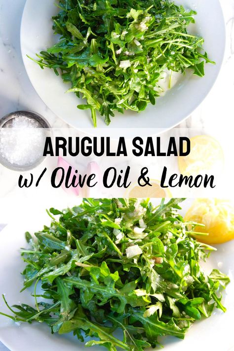 Arugula Salad With Lemon & Olive Oil Arugula Salad Breakfast, Breakfast Arugula Salad, Light Arugula Salad, Arugula For Breakfast, Arugula Salad Vegan, Baby Arugula Salad, Vegan Arugula Salad, Argula Salad, Dressed Arugula