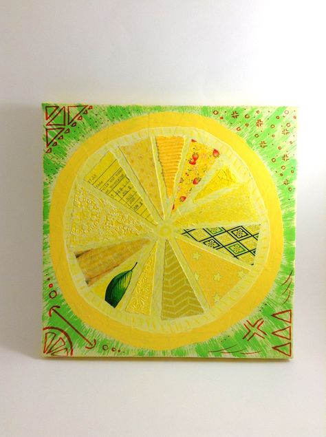 Lemon slice - playing with collage - Art / Completed Projects - the Lettuce Craft Forums Lemon Collage Art, Lemon Crafts For Kids, Dev Lemons, Lemon Classroom, Vegetables Illustration, Fruit Art Kids, Fruit Collage, Lemon Crafts, Paper Fruit