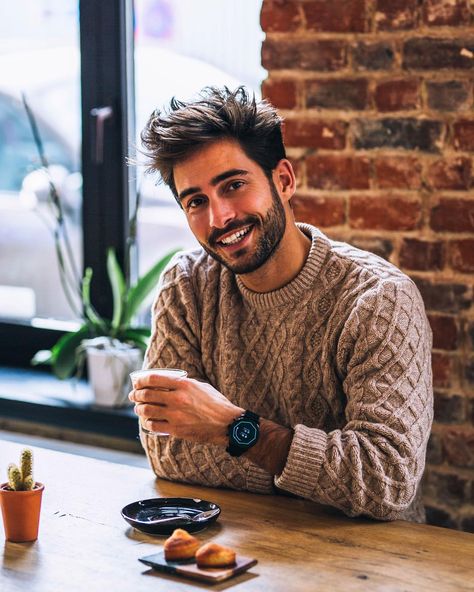 Raphaël Spezzotto-Simacourbe on Instagram: “⌚️ A coffee break helps me to calm down, relax and breathe! My @fossil smartwatch reveals me how my heartbeat slows down when I am…” Men's Portrait Photography, Man Cafe, Male Portrait Poses, Gentleman Aesthetic, Creative Fashion Photography, Mens Photoshoot Poses, Male Models Poses, Men Coffee, Instagram Men