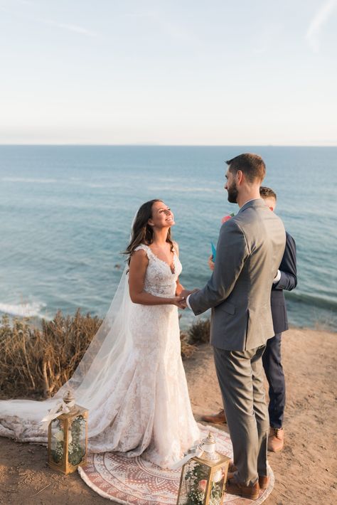 Socal Beach Wedding, Simple Beach Ceremony Decor, Small Beach Elopement, Maldives Elopement, Small Beach Wedding Ceremony, Intimate Beach Wedding Ceremony, Beach Elopement Ceremony, Beach Bride And Groom, Wedding Ceremony Beach