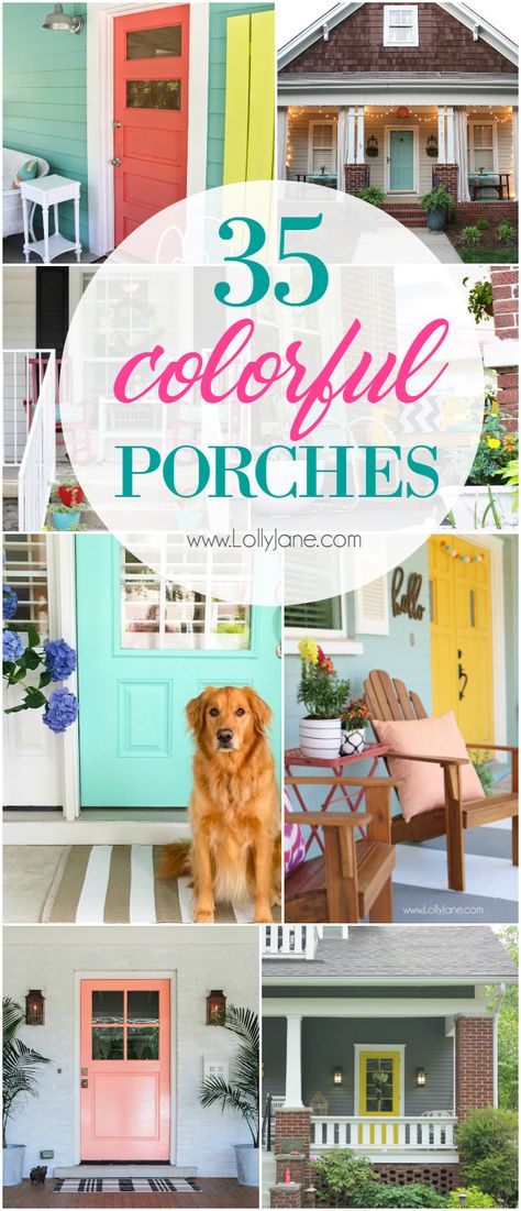 35 colorful porch ideas! Love these colorful porches! Lots of great DIY porch decor ideas! Colorful porch ideas to make outdoor living comfortable! Colorful Porch, Yard Makeover, Diy Porch Decor, Porch Paint, Painted Front Porches, Porch Colors, Building A Porch, Wooden Porch, Summer Porch