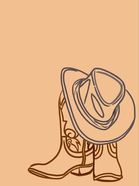 Cowboy Boot Outline Drawing, Cowboy Hat Tattoo Ideas, Cowboy Boot And Hat Tattoo, Cowboy Sketch Drawing, Country Drawings Easy, Easy Western Drawings, Cowboy Hat Outline, Cowgirl Hat Drawing, Western Line Art