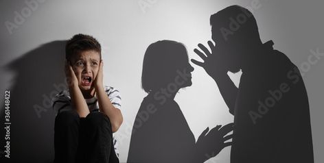 Stock Image: Scared little boy closing his ears and silhouettes of arguing parents. Banner design Parents Arguing In Front Of Kids, Parents Arguing, Catholic School, Banner Design, Adobe Stock, Okay Gesture, Growing Up, Stock Images, Parenting