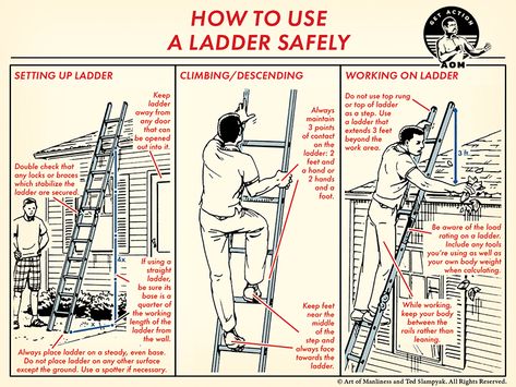 Ladder Safety Tips | The Art of Manliness Best Riddles For Kids, Ladder Safety, Ligaments And Tendons, Military Press, Rope Ladder, Best Riddle, Self Defense Techniques, Art Of Manliness, A Ladder