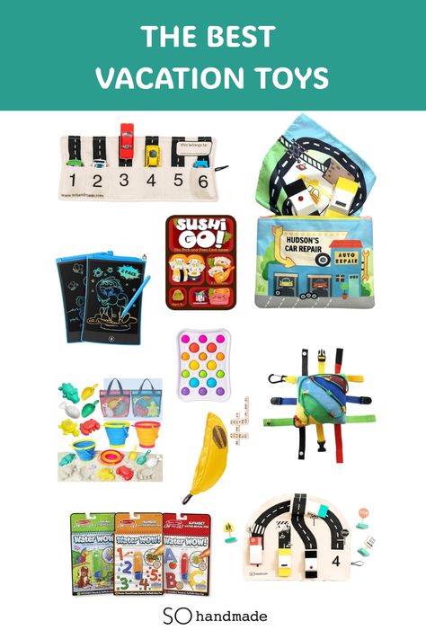 best vacation toys to bring on your trip Road Trip Toys, Travel Play Mat, Travel Toys For Toddlers, Toddler Beach, Fun Summer Crafts, Travel Toys, Toddler Travel, Toy Bags, Beach Toys