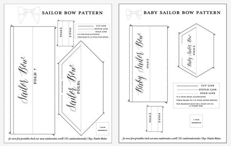 nataliemalan-free-diy-sailor-bow-pattern-girl-hair-bow-free-babe-tutorial-preview-pattern-digifree Sailor Bow Tutorial, Felt Bow Tutorial, Bow Tie Template, Fabric Bow Tutorial, Big Hair Bows, Sailor Bow, Hair Bow Tutorial, Bow Template, Fabric Hair Bows