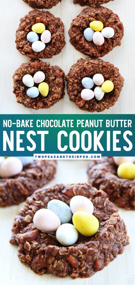 Bird Nest Cookies, Cookies For Easter, Birds Nest Cookies, Easy No Bake Cookies, Easter Nests, Bird Nests, Peanut Butter And Chocolate, Dessert Simple, Kid Desserts