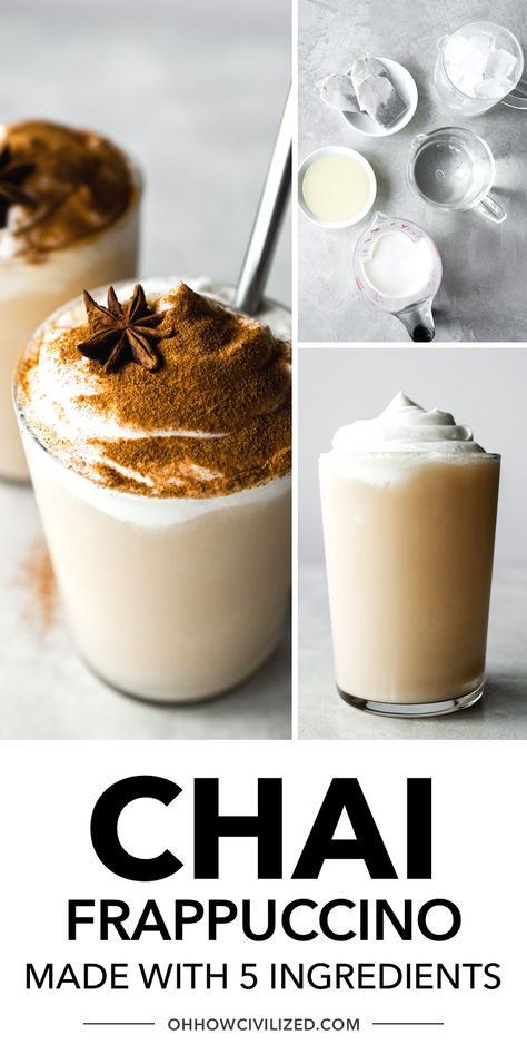 Chai Frappuccino, Black Tea Recipe, Chai Tea Recipe, Homemade Frappuccino, Frappe Recipe, Tea Drink Recipes, Frozen Drink, Frappuccino Recipe, Chai Recipe