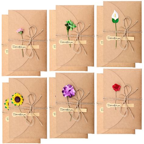 PRICES MAY VARY. 【Package Include】You will receive 12 Packs Dried Flower Greeting Card, each pack with 1 envelope, 1 blank card, 1 jute twine, a "Especially for you" sticker and 1 dry flower. 【Suitable Size】The Christmas Gift Card Envelopes is 6.8 x 4.3 inch, blank card is 6 x 4 inch, you can write down some words from your heart as a special gift to different people in different day. 【Exquisite Design】The Kraft Envelopes Greeting Card with sunflower, rose, calla, daisy, carnation and glass flow Unique Thank You Cards, Card For Birthday, Diy Invitation, Personalized Gift Cards, Gift Card Envelope, Wish Card, Holiday Gift Card, Greeting Card Envelope, Handmade Flowers Paper