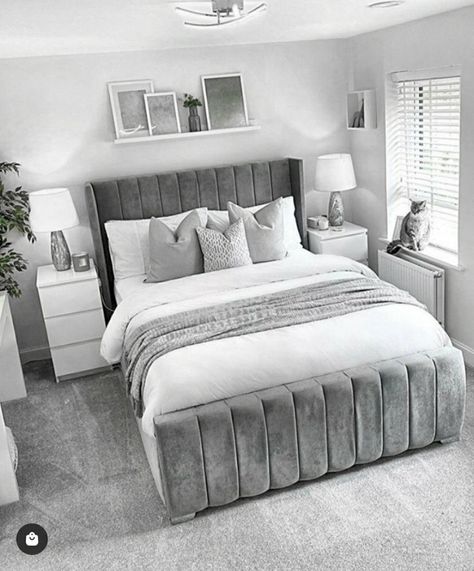 Grey Room Ideas Bedroom, Winged Bed, Grey Bed Frame, Grey Bedroom Decor, Luxury Room Bedroom, Classy Bedroom, Grey Room, Grey Bedroom, Redecorate Bedroom