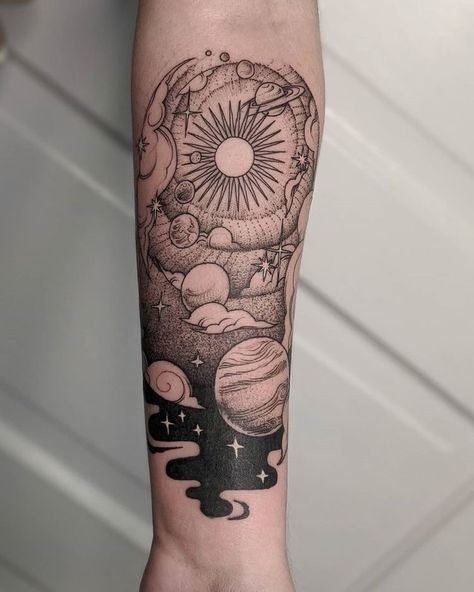 Space Back Tattoo, Sara Tattoo, Chosen Tattoo, Celestial Tattoos, Baddie Art, Arm Cover Up Tattoos, Space Tattoo Sleeve, Phoenix Tattoo For Men, Astronomy Tattoo